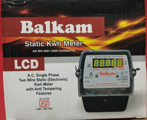 Balkam Single Phase Electronic Digital Meter  - 2KW, Black, NA